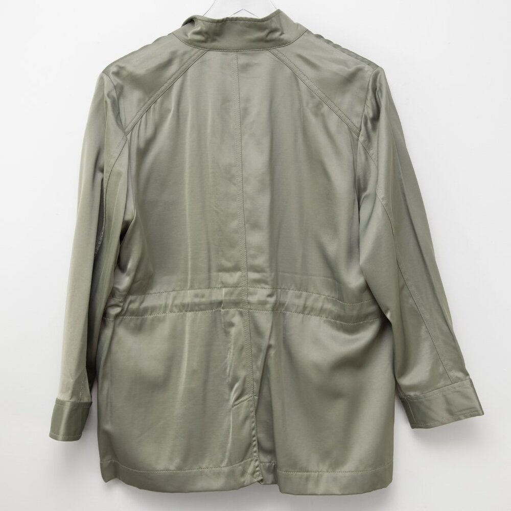 Chico's Utility Jacket Satin Coat Sage Leaf Green Size 2 Petite 12/14 Short New - Picture 3 of 9
